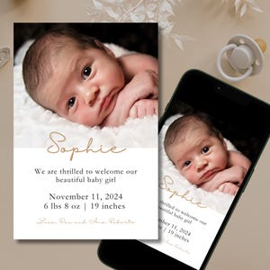 Bewerkbare geboortekaartje baby, minimalistische geboortekaartje, pasgeboren, aanpasbaar, digitale geboortekaartje, genderneutraal