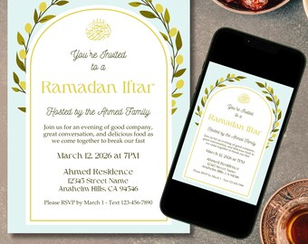 Editable Ramadan Iftar Invitation 2026, Olive Trees, Ramadan Kareem, Digital Download, Ramadan Mubarak, Customizable Invite Template