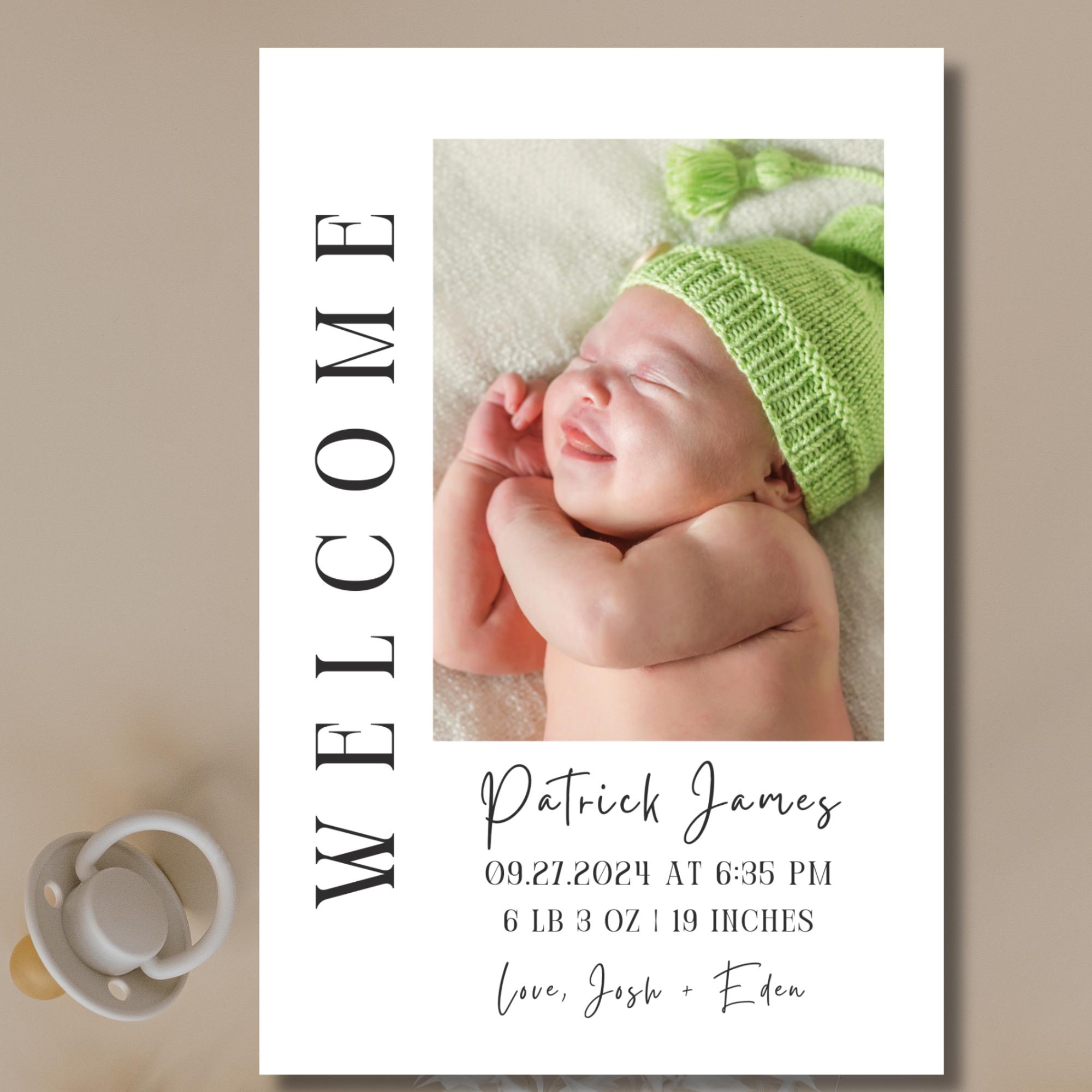Editable Baby Birth Announcement Card, Minimalist Card, Newborn ...
