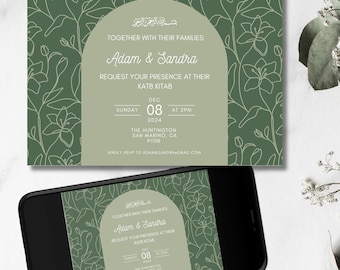 Editable Katb Kitab Invitation Template, Customizable Invite, Nikah, Henna , Islamic Wedding, Muslim Wedding, Digital Download, Lilies