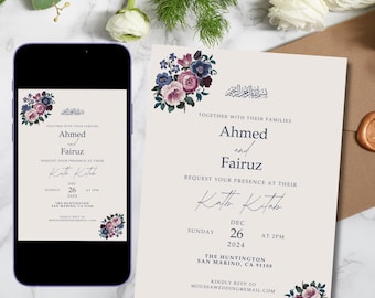 Editable Katb Kitab Invitation, Customizable Template, Nikah Digital Download, Digital Invite, Islamic Wedding, Muslim Wedding, Dark Floral