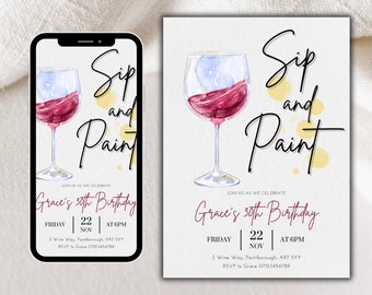 Digitale Einladungsvorlage für die Sip and Paint Party