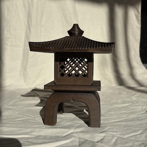 Farol de templo japonés con vela / Candelabro de madera / Decoración de santuario con velas LED