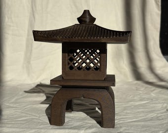 Candle Japanese Temple Lantern, Wooden Candle Holder, LED Tealight Shrine Decor