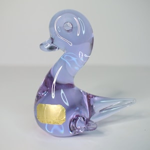 Labelled Genuine Murano Alexandrite / Neodymium Mini Glass Duck Figure | Mid-Century Glass Art | Pink to Blue UV Reactive Paperweight