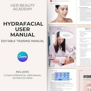 HydraFacial-trainingshandleiding bewerkbaar canvas | Hydradermabrasie gezichtscursus pdf | Gids voor schoonheidstrainers | Direct downloaden