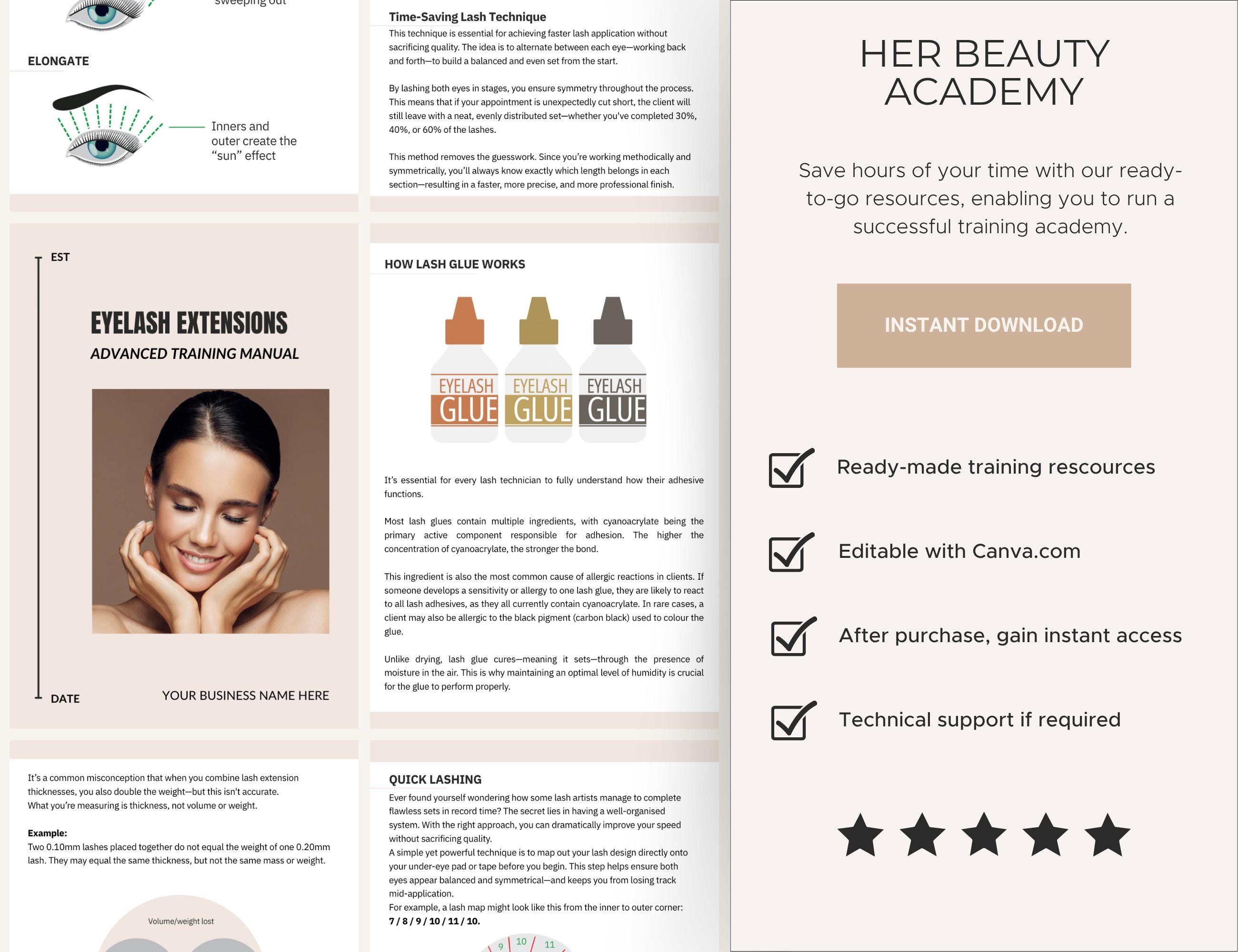 Eyelash Extensions Training Manual Editable Canva | Lash Technician ...