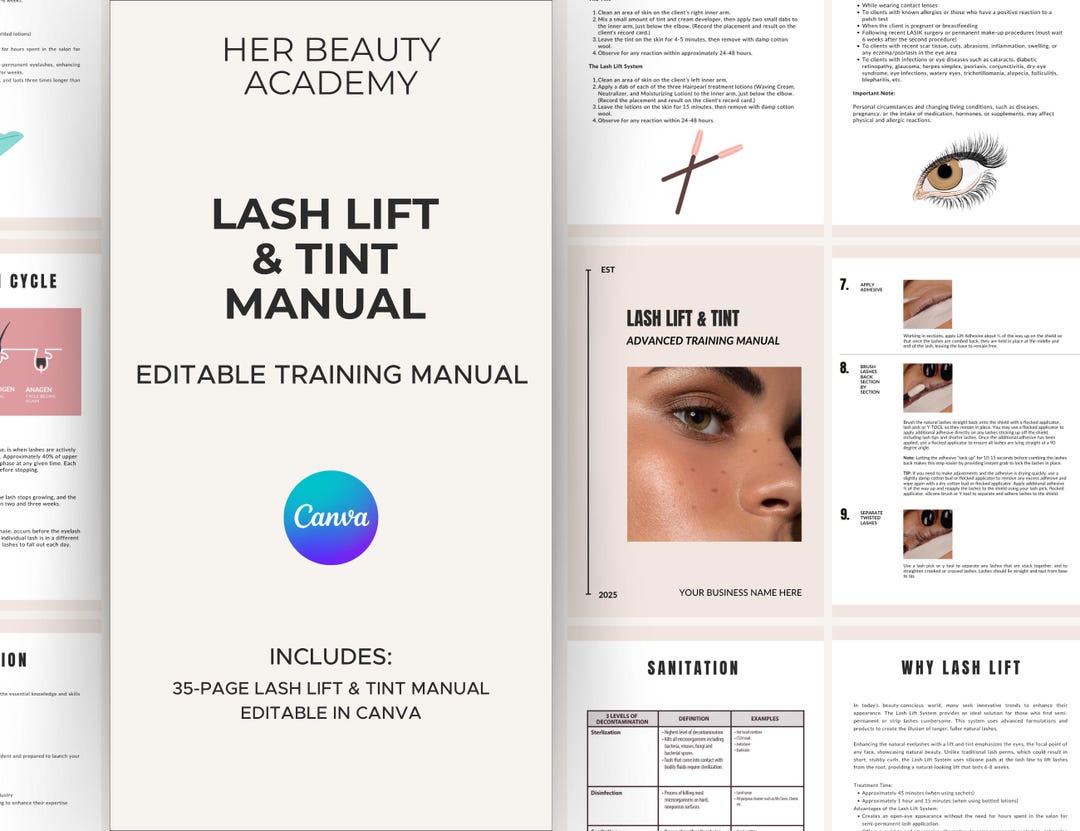 Editable Lash Lift and Tint Training Manual | Lash Lift Course Guide ...
