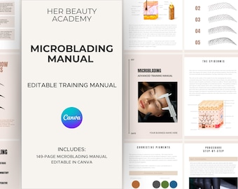 Microblading-utbildningsmanual redigerbar Canva | PMU-kurs PDF | Utskrivbar direktnedladdning | Klar för Salon Academy