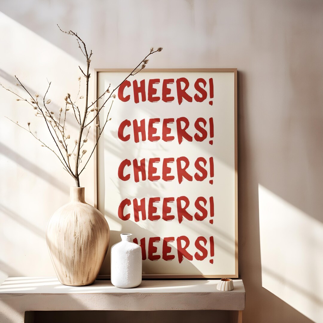 Cheers Poster, Red Bar Art Print, Minimalist Design - Etsy