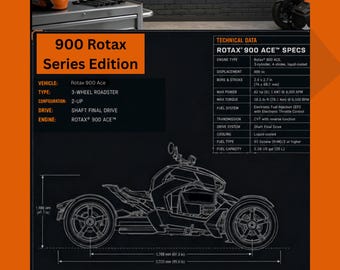 Arte con planos técnicos del Rotax 900 ACE, póster de motocicleta roadster de 3 ruedas, decoración para garaje para hombres, arte de pared para taller mecánico, impresión digital