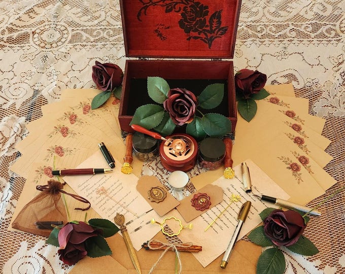 Vintage Autumn Rose Stationary set gift box~