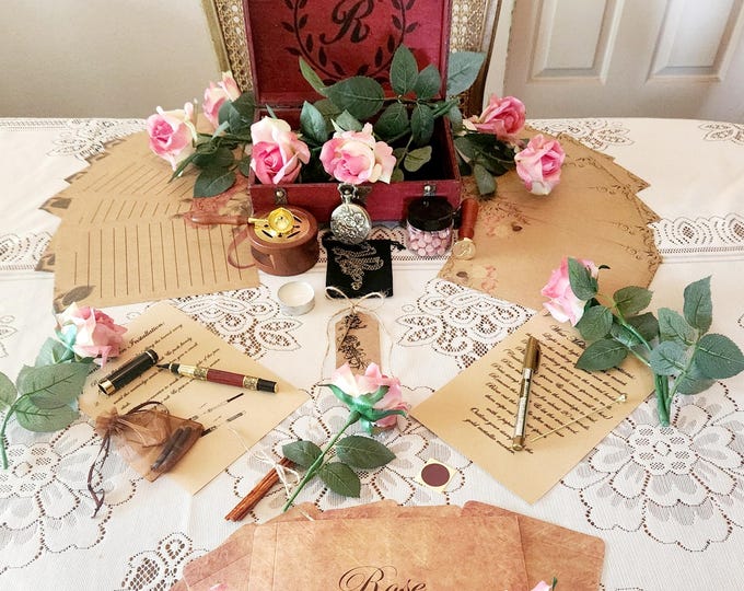 Vintage Floral Leaf Monogram stationary gift box ~ Rose Floral Edition~