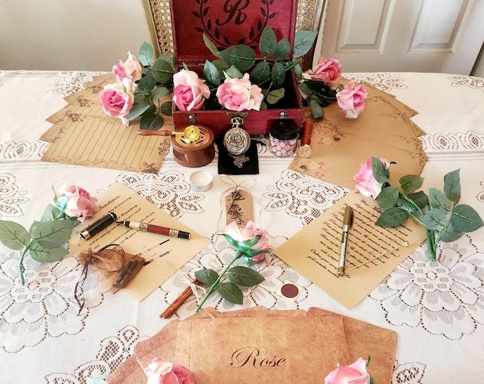 Vintage Floral Leaf Monogram Stationary Gift Box ~ Hollowed Rose Edition~