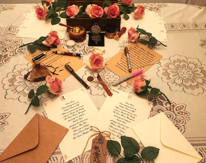 Vintage Rose Floral Monogram Stationery Gift Box~