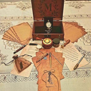 Caja de regalo de papelería con monograma vintage para caballeros ~
