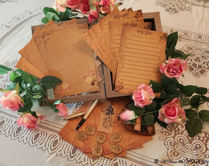 Vintage Rose Shadowbox stationary gift set~