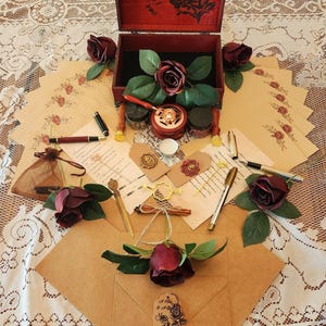 Caja de regalo con juego de papelería Vintage Autumn Rose