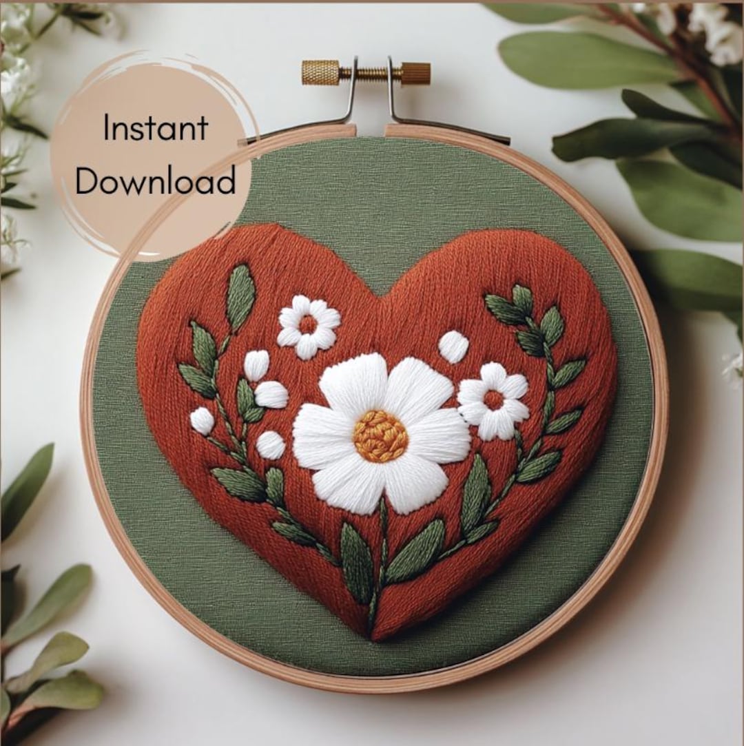 Floral Heart Hand Embroidery Pattern, Valentine's Day DIY (PDF Pattern ...
