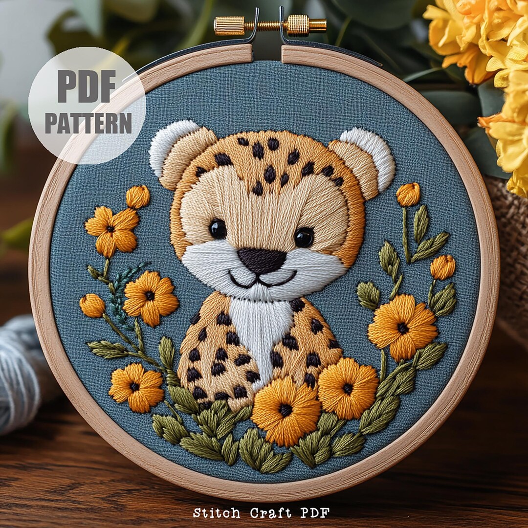 Chetaah Embroidery Art, Digital Download, PDF Pattern, Animal Art ...