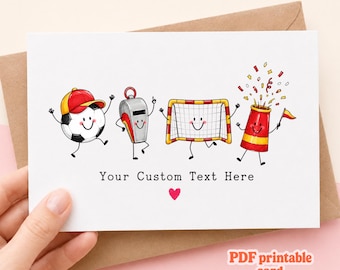 Spain Football Lover Fun Birthday Card Personalised Custom Text Soccer Ball Whistle Goal Gift For Him Her Party Invitation Digital Card File