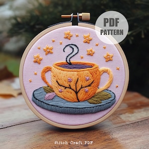 Magic Teacup pattern, hand embroidery, embroidery hoop art, embroidery design, teatime, teacups, flowers, whimsical pattern, tea lovers gift