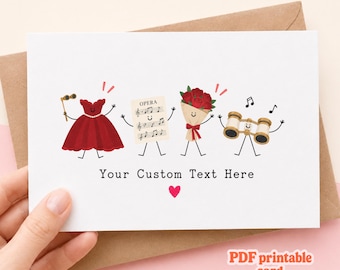 Opera Obsessed Fun Birthday Card Personalised Custom Text Roses Sheet Music Opera Glasses Gift For Him Her Party Invitation Digital Card PDF
