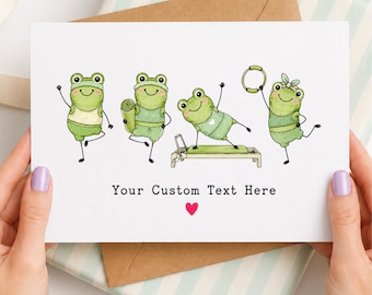 Pilates Frog Greeting Card Funny Fitness Pun Custom Text Dancing Frog Hula Hoop Printable Template Digital File Yoga Lover Gift