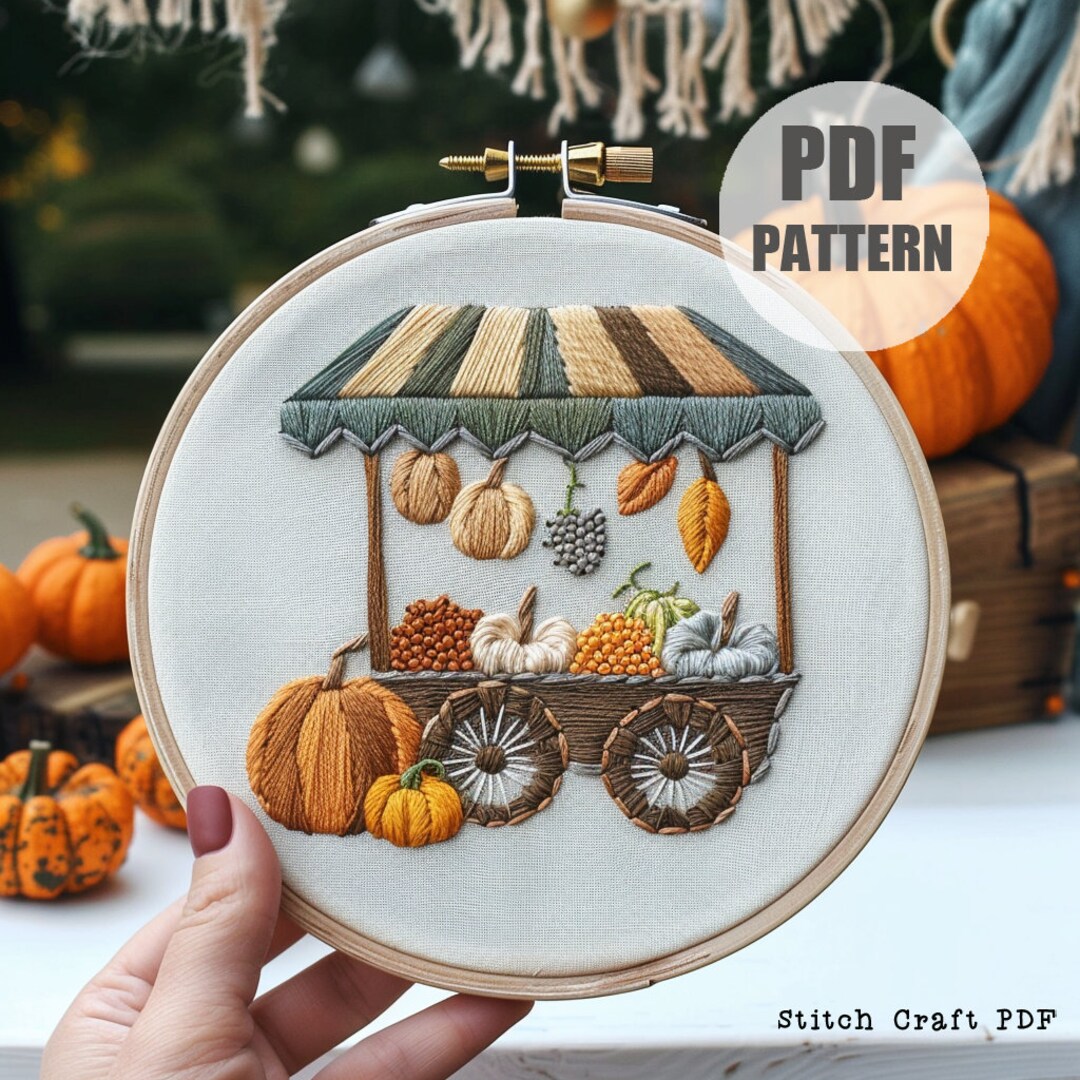 Pumpkin Cart Embroidery Pattern, Autumn Decor, Hoop Art (PDF Pattern ...