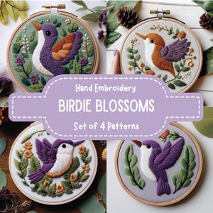 Hummingbird Embroidery Template, Birds collection, Bird Hand Embroidery Pattern, Modern Embroidery, Pretty Bird Embroidery, Birdie Blossoms