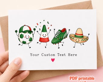 Mexico Football Lovers Super Fun Birthday Card Personalised Custom Text Soccer Ball Cleat Sombrero Gift For Him Her Party Invitation Digital