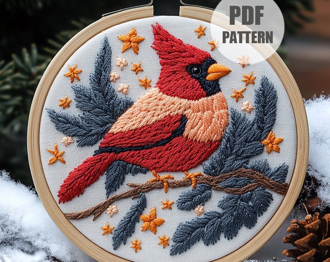 Red Cardinal Bird Embroidery Pattern: DIY Wildlife Hoop Art (PDF ...