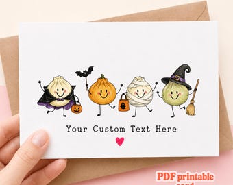 Dumpling Greeting Card Funny Dumpling Pun Custom Text Vampire Pumpkin Mummy Printable Template Digital File Foodie Gift halloween card