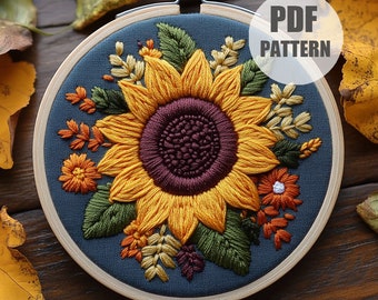 Sunflower Hand embroidery, PDF Pattern, Fresh Flowers, Floral Embroidery, Beginners friendly, Summer Embroidery, Hand Embroidery, gift idea