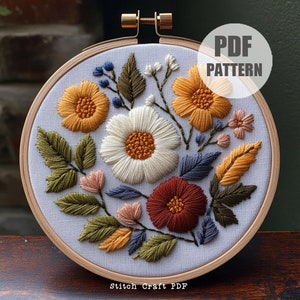 Floral Hand Embroidery Patterns, floral foliage pattern, hand embroidery, printable pattern, floral bouquet pattern, needlework, DIY flowers