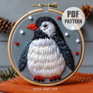 Penguin hand embroidery, embroidery pattern, Penguin embroidery, Winter decor, PDF Pattern, Embroidery Project, Instant Download, Hoop Art
