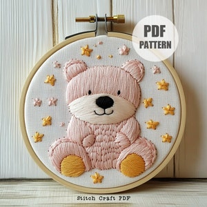 Nursery Teddy Bear Hand Embroidery Pattern, Animal Embroidery Pattern, Winter Animal Embroidery, Nursery decor, Bear Embroidery, PDF Pattern