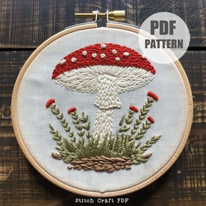 Mushroom embroidery, Embroidery trendy, Hand embroidery, autumn crafts, DIY gifts, DIY Cottage core Embroidery,DIY Mushroom core Embroidery