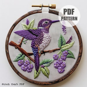 Tropical bird Embroidery, Pattern For Beginner, Hummingbird Embroidery Design, Flower Cross Stitch, Floral design, Digital instant Download