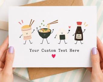 Noodle Obsessed Fun Birthday Card Personalised Custom Text Ramen Onigiri Soy Sauce Gift For Him Her Party Invitation Printable Card File PDF
