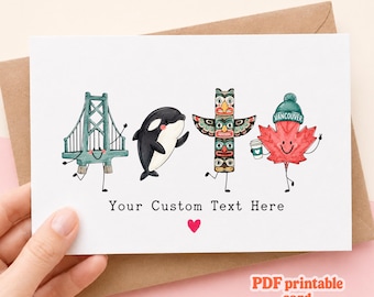Digital Vancouver Greeting Card Printable Birthday Invitation Customizable Pdf  Canada Souvenir Gift