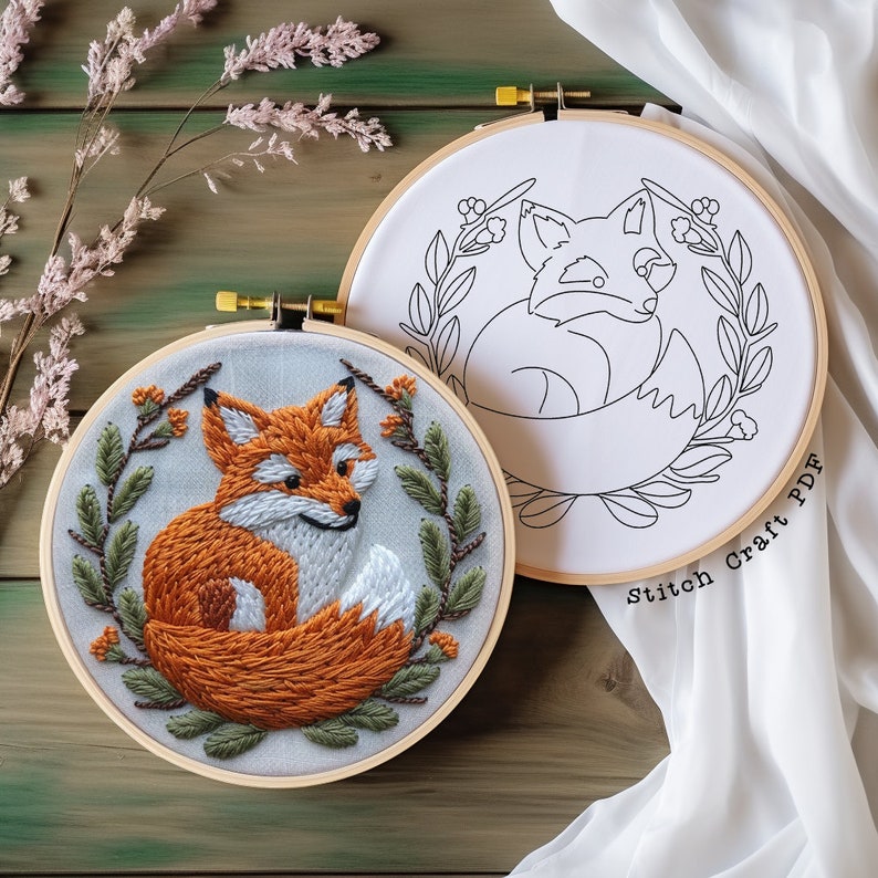 Fox Hand Embroidery Pattern, Autumn Woodland Hoop Art (PDF Pattern) - Etsy