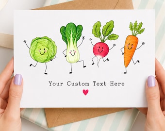 Digital Printable Greeting Card Vegetable Birthday Note Vegan Thank You Gift Stationery Cute Vegetarian Design Customizable Text