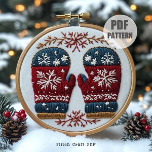 Christmas mittens Hand embroidery, PDF Pattern, Christmas embroidery pattern, Christmas Collection, Christmas ornament, hoop art, idea gift