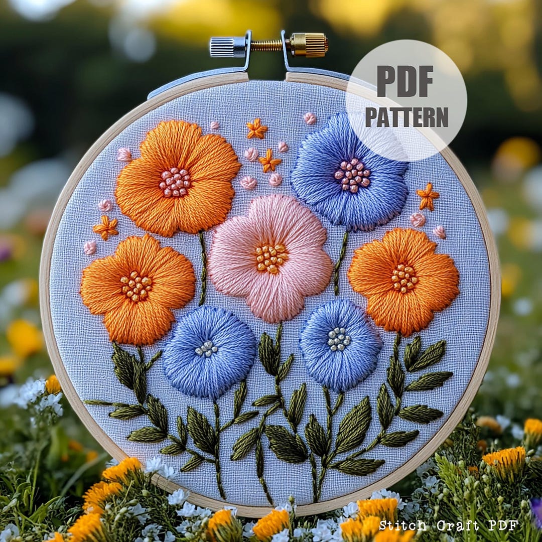 Wildflower Hand Embroidery Pattern: Vibrant Floral Hoop Art (PDF ...