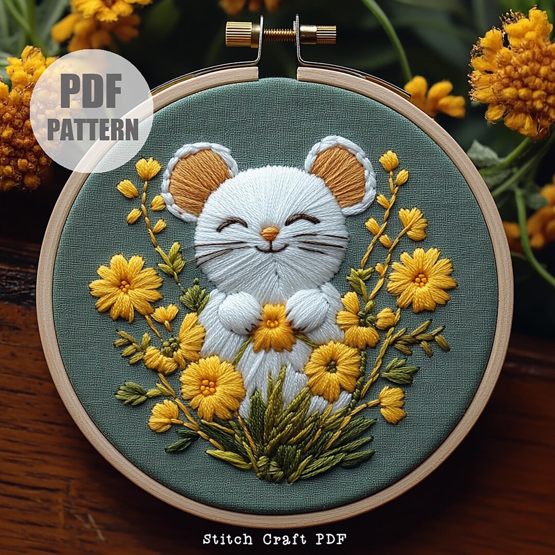 Mouse Embroidery Pattern: Woodsy Spring Garden Design, Slow Craft (PDF ...