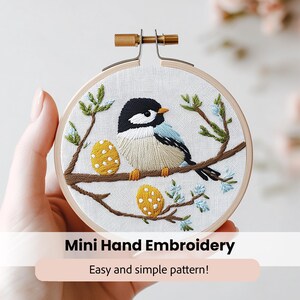 Easter Chickadee Embroidery Pattern, Botanical Bird Embroidery Template, Cottagecore Stitching, Wildlife Needlework, Printable Nature Craft