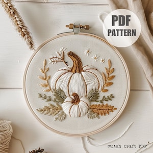 Jesienne hafty dyniowe, wzór do druku, projekt haftu ręcznego, Jesienny wystrój domu, Dekoracja ścienna DIY, Dekoracja Halloween DIY, Robótki ręczne
