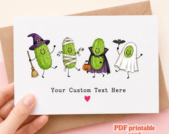 Halloween Pickle Greeting Card Funny Pickle Pun Custom Text Witch Mummy Vampire Printable Template Digital File Spooky Gift Idea