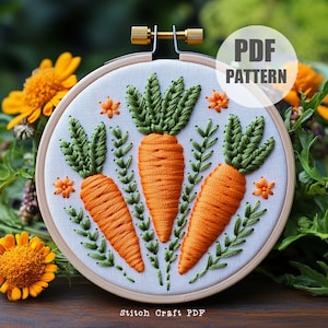 Carrots embroidery, PDF Pattern, Fresh Flowers, Floral Embroidery, Beginners Embroidery, Carrots bouquet , DIY Embroidery, Hand Embroidery